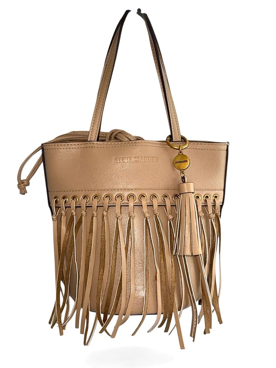 Steve Madden Handbags - Steve Madden NY Beige Fringe Tote with Tassel Charm